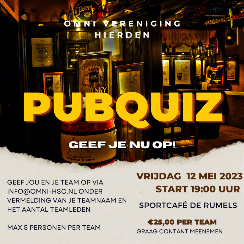 Pubquiz op 12 mei